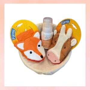 NWT Fürnis Organic Cotton Fox & Cow Bath Mitts + Earth Mama Baby Wash Set